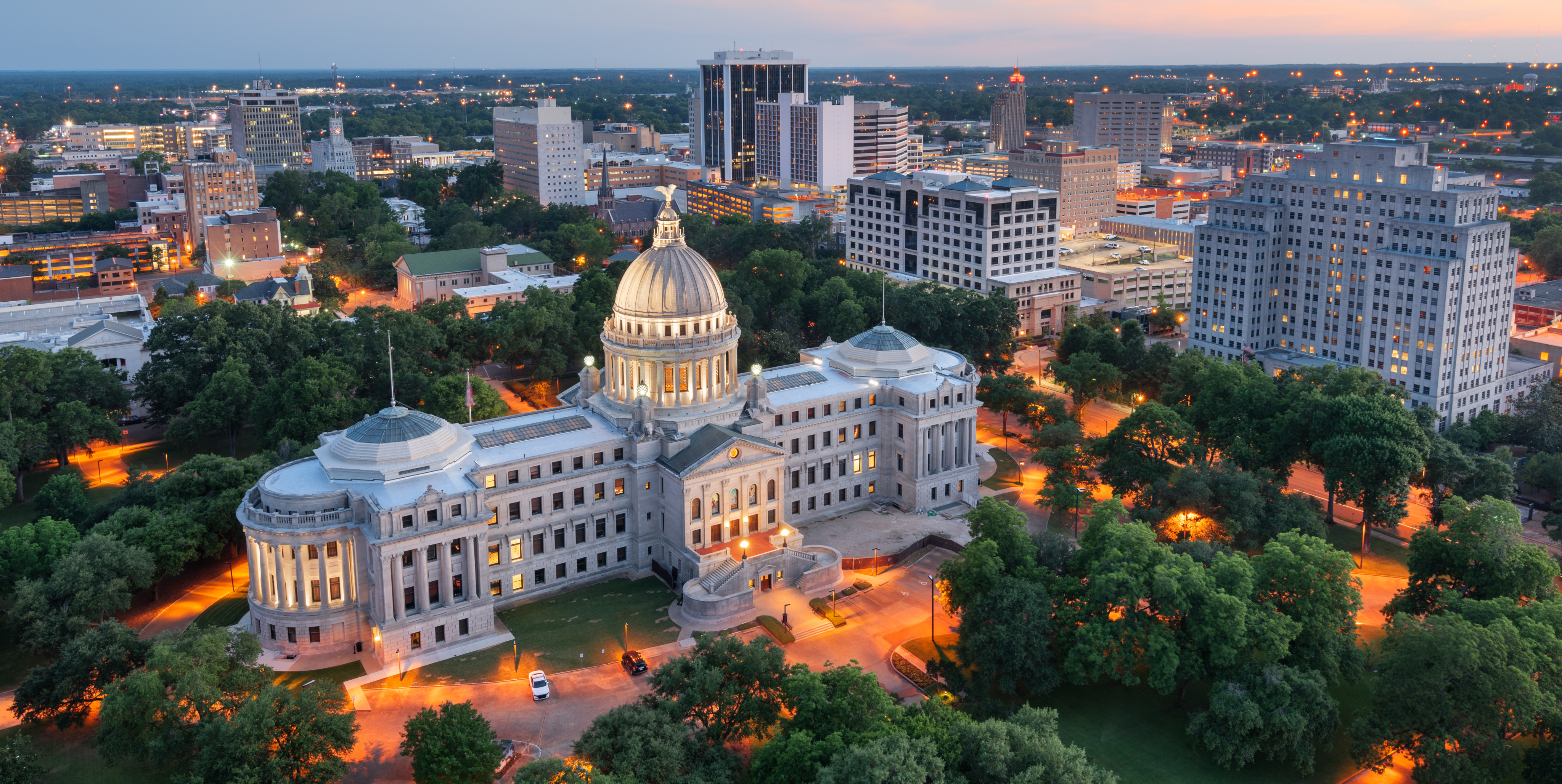 Jackson Mississippi skyline at dusk